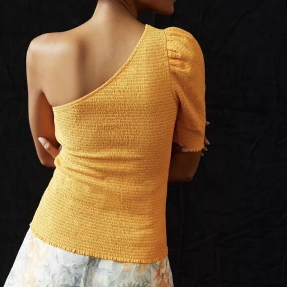 Nation LTD Medium Kirstie Smocked One Shoulder Puff Sleeve Top Mango - Picture 7 of 14